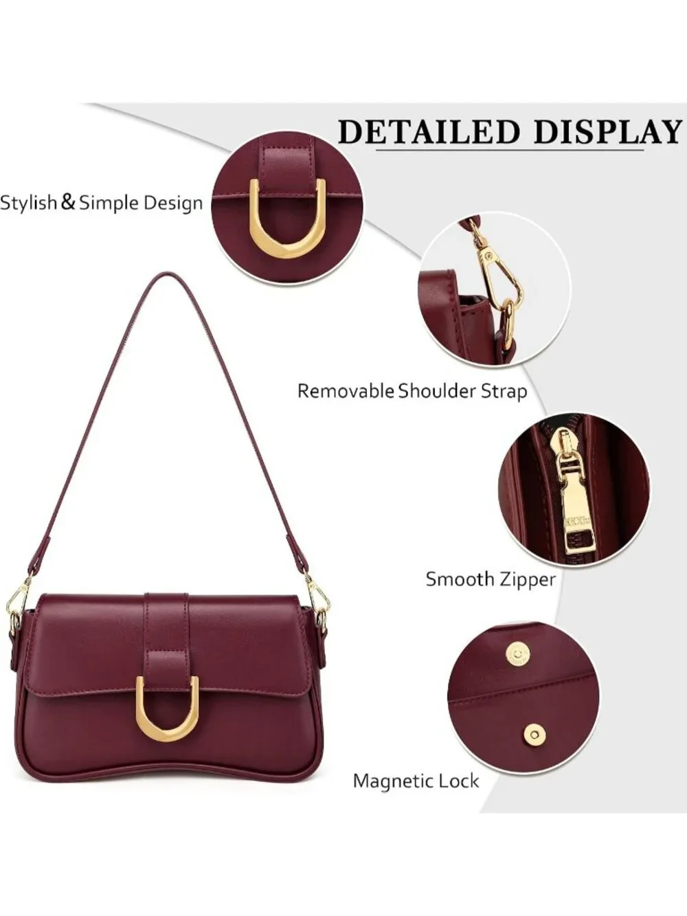 Women's Wine Red Small Cute Purse Retro Clutch Underarm Hobo Shoulder Bag